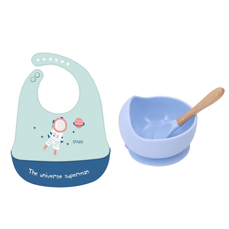 2 Stks/set Slabbers Kommen Lepel Set Waterdichte Siliconen Kinderen Meisje Jongen Slabbetjes Verstelbare Cartoon Peuter Schort Babyvoeding Stuff: set8