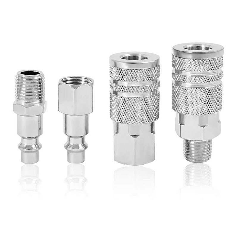 14pcs Air Line Hose Compressor Fitting 1/4 Inch Bsp Metal Connectors Coupler Male Female Quick Release Set