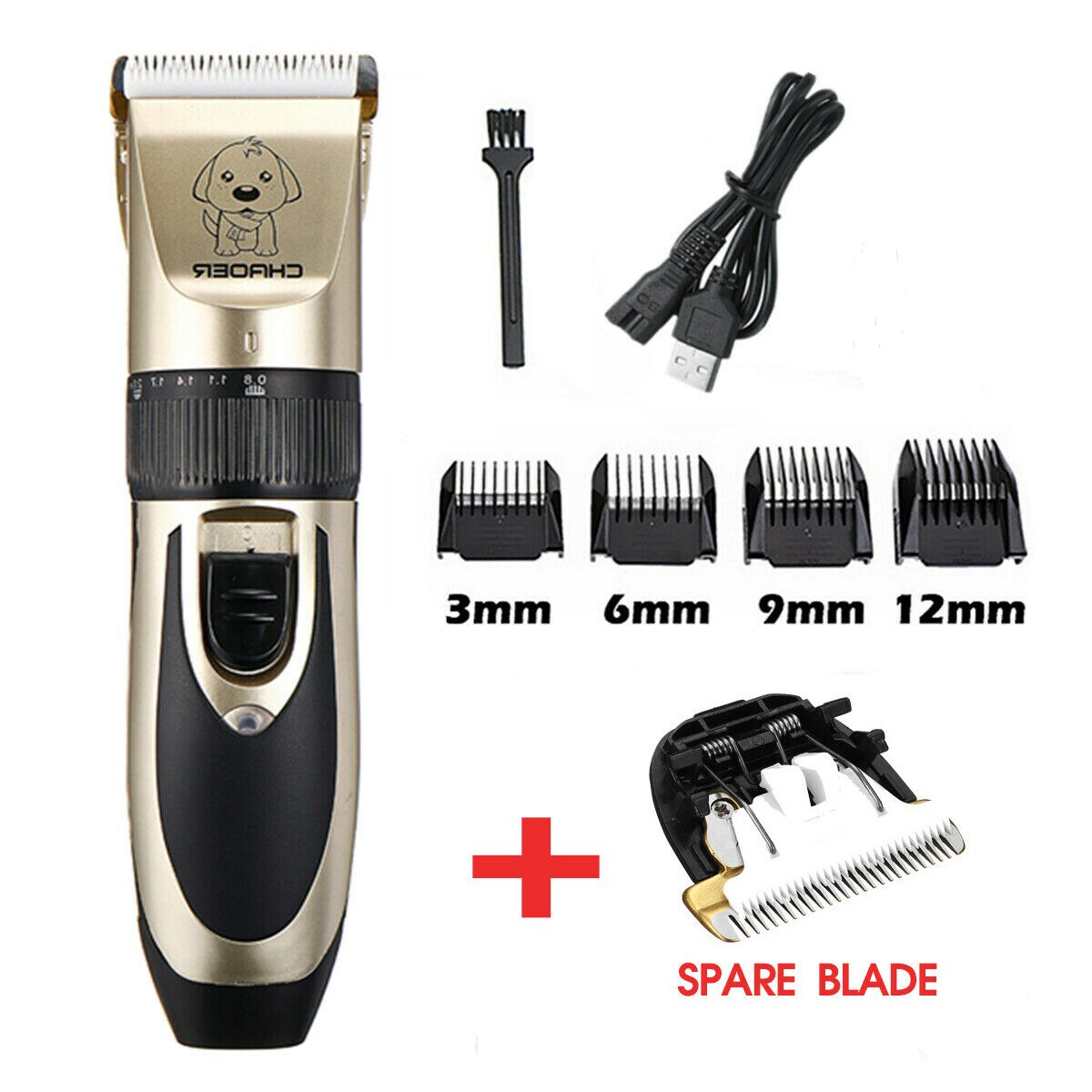 Cortadora de pelo eléctrica para perros y mascotas, cortaúñas para gato, máquina de afeitar, tijeras de aseo, recargable por USB, bajo ruido: Set One