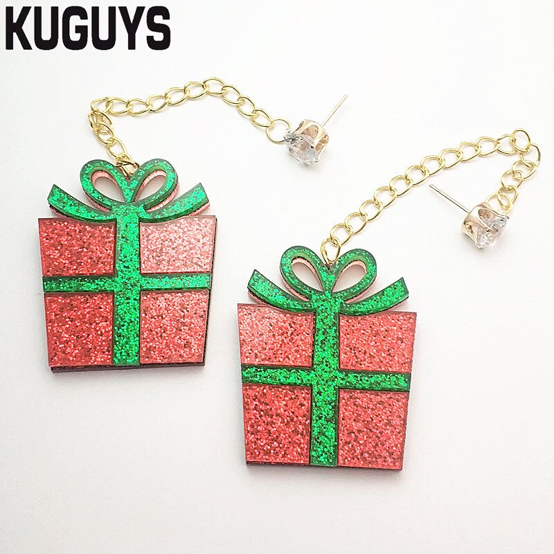 Kuguys 8 estilo natal 2021 mulheres brincos árvore boneco de neve acrílico glitter colorfuls presente papai noel na moda meninas jóias: Gift box