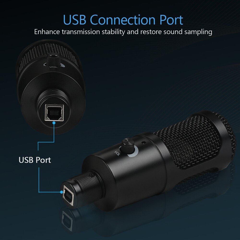 USB Condenser Microphone for Computer Karaoke Studio Microphone for Gaming Recording Broadcasting Mic with Clip Tripod Stand
