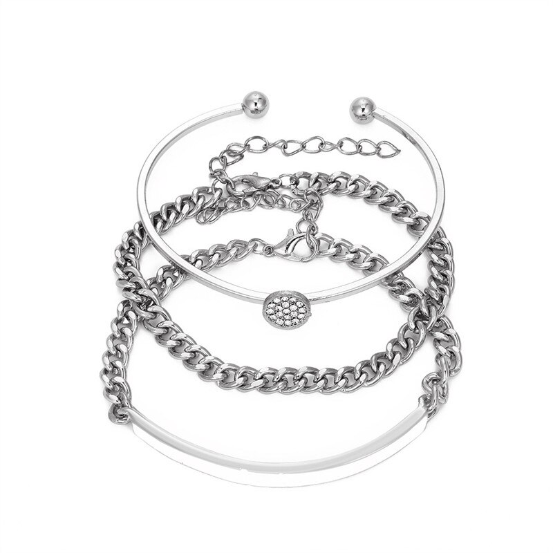 Modyle Punk Heavy Metal Big Thick Chain Bracelet Set Women Retro Geometric Metal Twist Chain Bangles Bracelet Jewelry: 84344