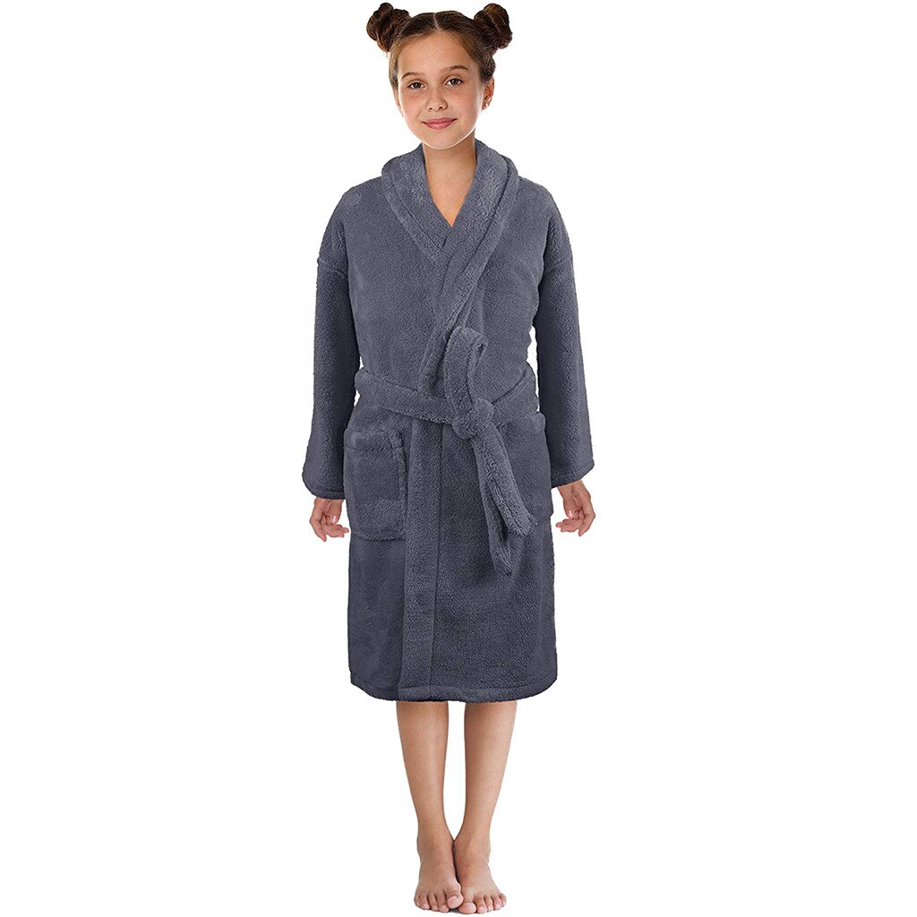Albornoz de franela Lisa para niños y niñas pequeños, ropa de dormir con bata de noche, de manga, para el hogar y la sala de estar