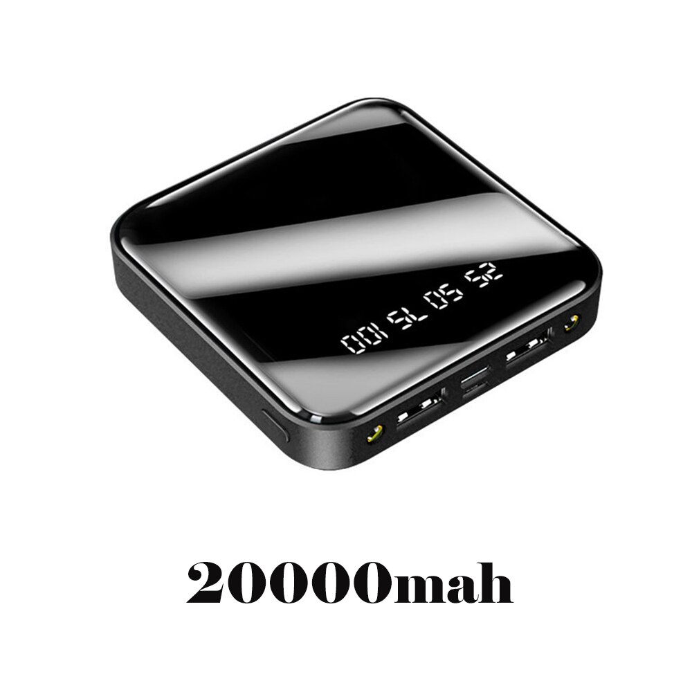 Mini Volledige Spiegel Digitale Display 4500/10000/20000Mah Batterij Doub Usb Ondersteuning Snel Opladen Voor Iphone Huawei xiaomi Sansumg: Black 20000mah