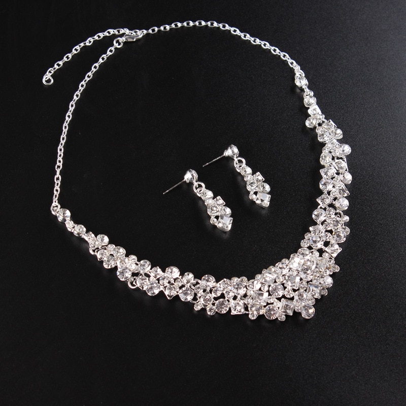 Luxury Sparkling Crystal Leaves Bridal Jewelry Set Rhinestone Tiaras Crown Necklace Earrings Wedding African Beads Jewelry Sets