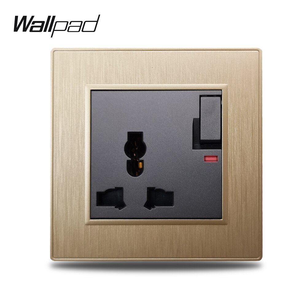 Wallpad S6 13A UK Electric Outlet Power Wall Socket 3 Flat Pin Plug Black Silver Gold Brushed PC Plastic Imitating Aluminum: Gold