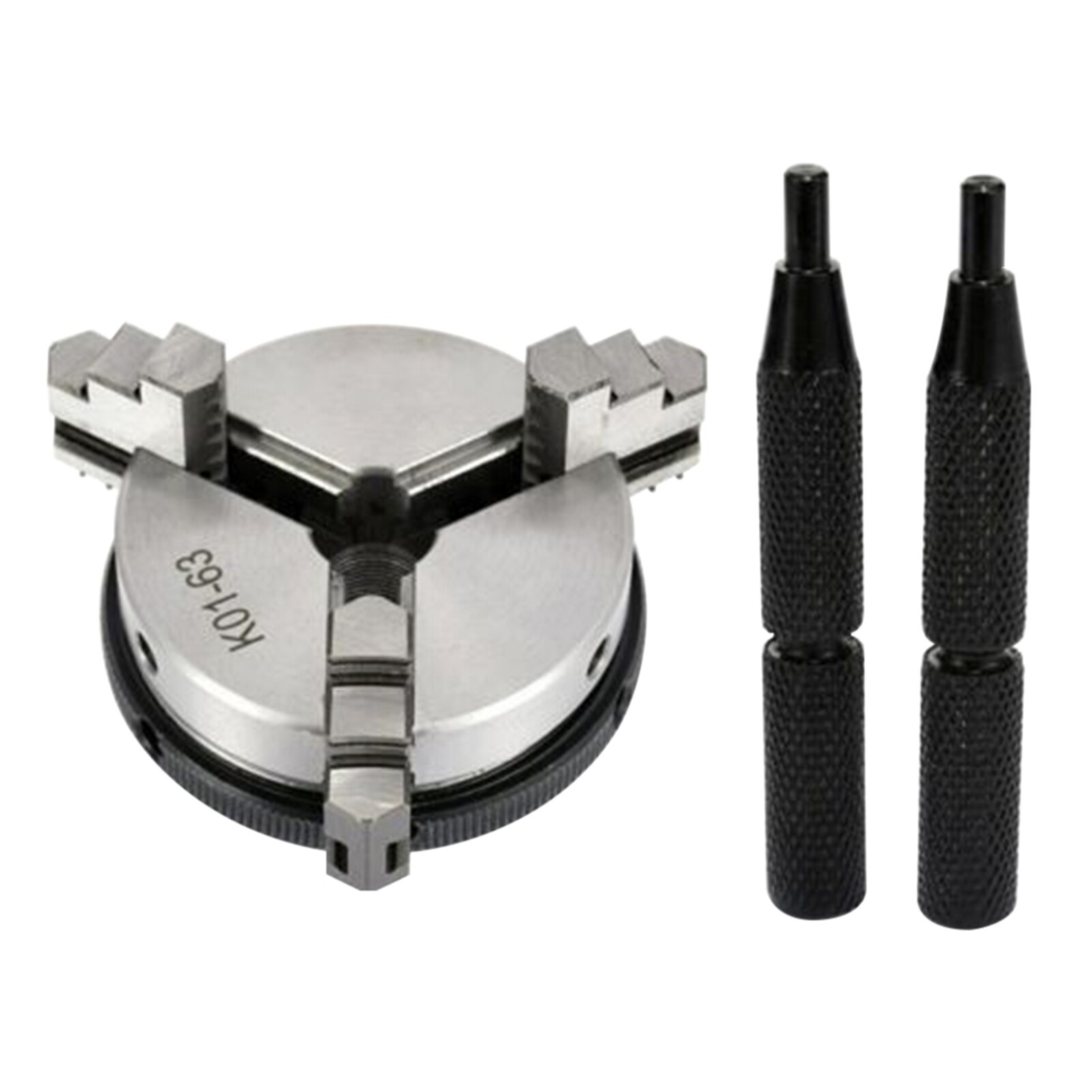 2.5inch Rotary Lathe Chuck Set Self Centering Accessories With Assistance Handle Woodworking Manual Machine Tool 3 Jaw Steel