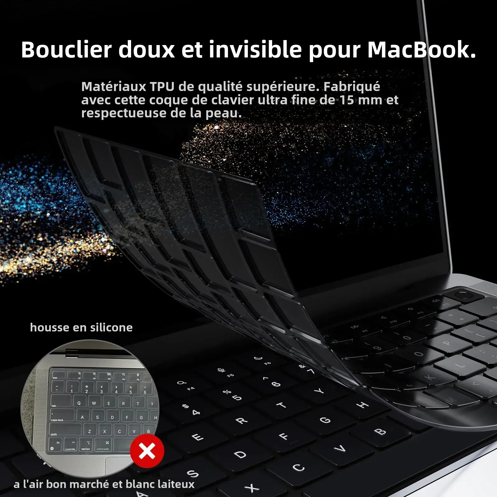 Premium Keyboard Cover Skin Ultra Thin dla MacBook Air 15" M3 M2 A3114 A2941, Air 13.6" A3113 A2681, Pro 14" 16" A2918 A2779