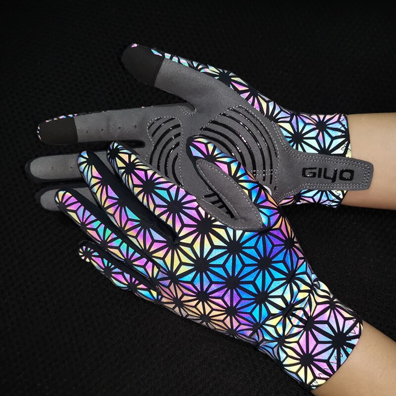 Giyo Cycling Gloves Colorful Luminous Full Finger Outdoor Sport Anti-slip MTB Mitten Reflection Dazzle Motorcycle Long Gloves