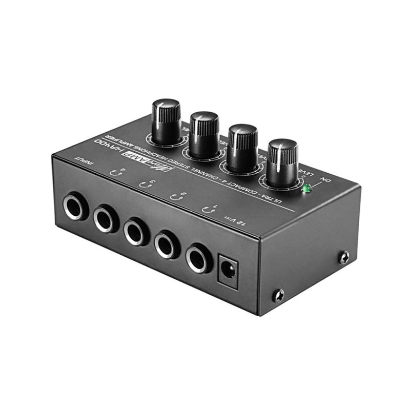 4 kanalen Hoofdtelefoon Versterker Mini Stereo Audio Oortelefoon Splitter voor Geluidsversterking Studio Zwart