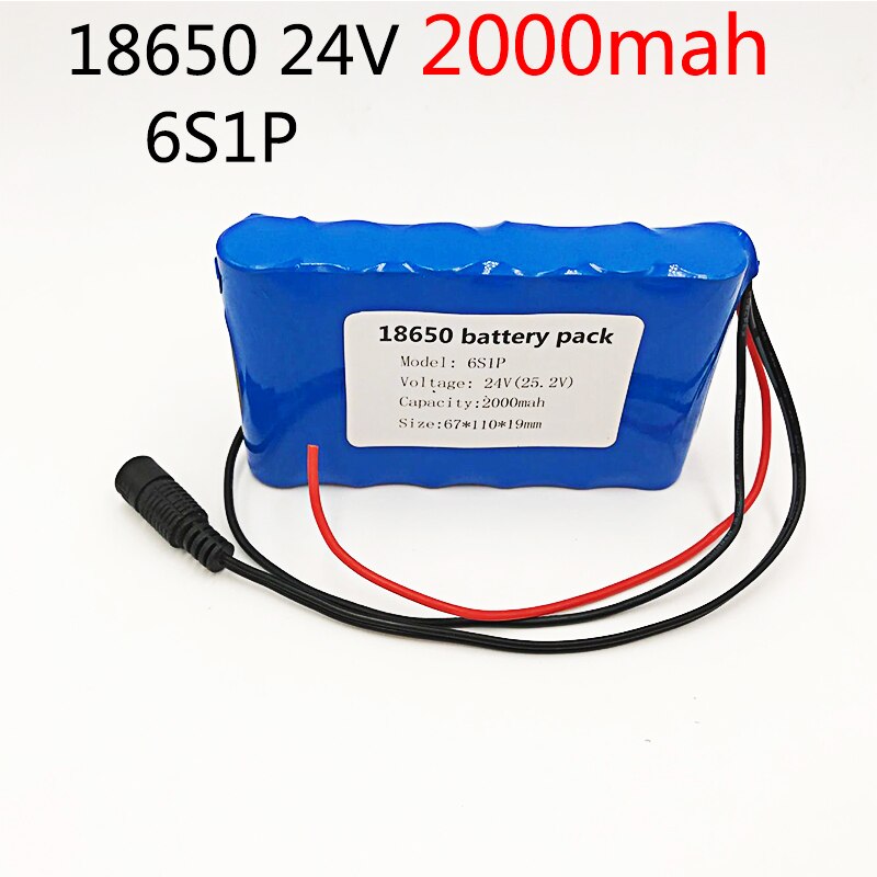 6S1P 18650 Battery Pack DC 24V 25.2V 2000mah 24V Rechargeable Battery for Small Motor Motors/LED Strip Protection