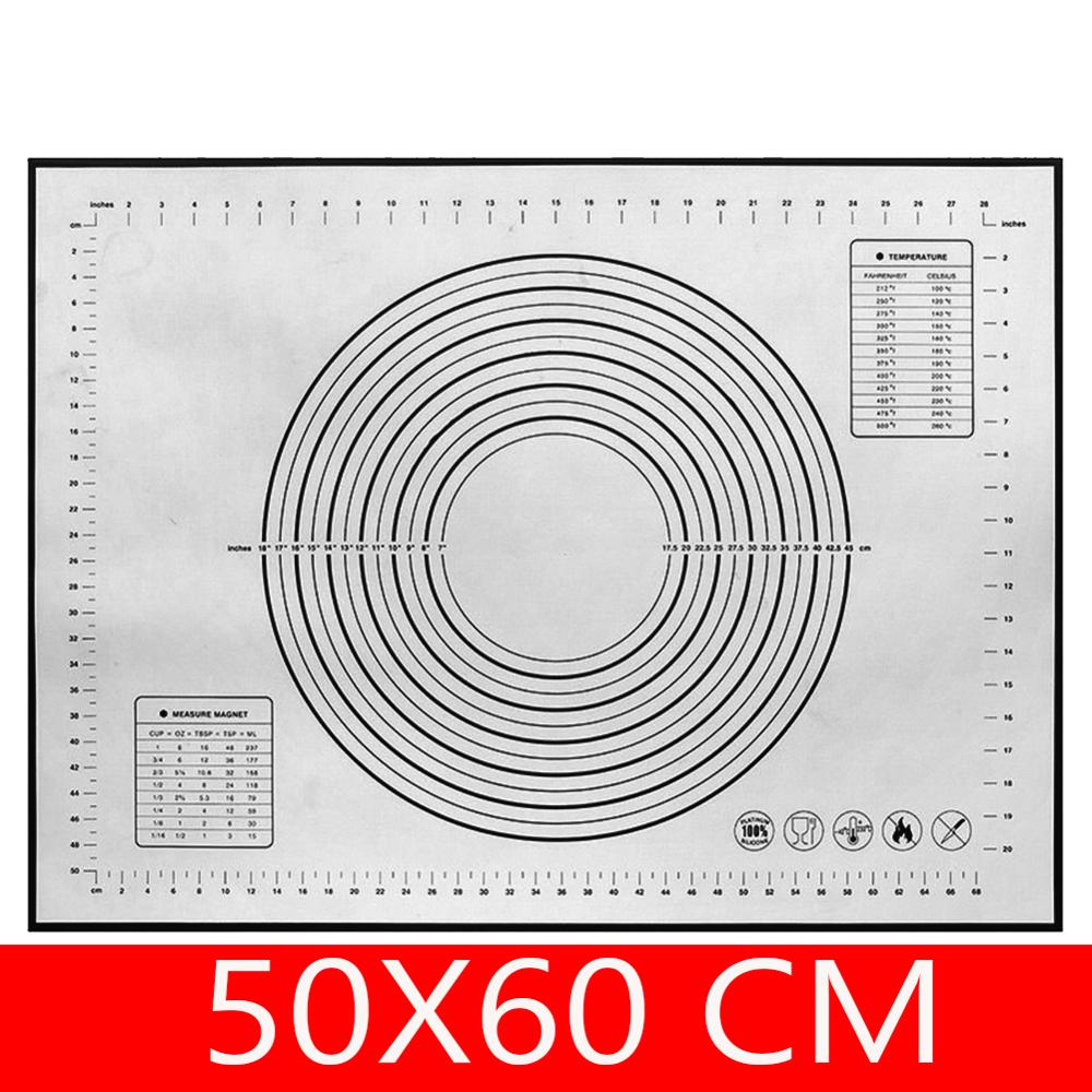 Tapis de cuisson en Silicone antiadhésif avec echelle, tapis de pâte à rouler, tapis de pétrir, feuille de pâtisserie de cuisine: Black 50 60cm