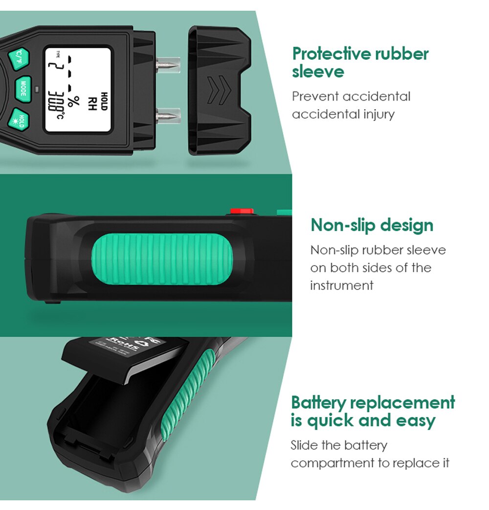 Two Pins Digital Wood Moisture Meter 7 Categories of Materials Humidity Tester Timber Damp Detector with LCD Display Backlight