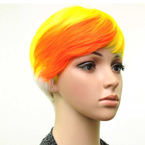 Hairjoy synteettiset hiukset muti väri otsatukka korkean lämpötilan kuitu nainen lyhyt peruukki 18 väriä saatavilla: Oranssi keltainen valkoinen