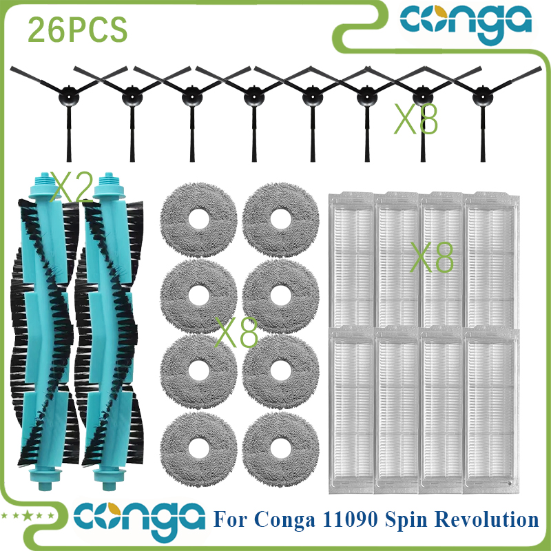 Fit For Cecotec Conga 11090 Spin Revolution Robot Vacuum Parts Roller Side Brush Hepa Filter Mop Cloth Rag Dust Bag accesorios
