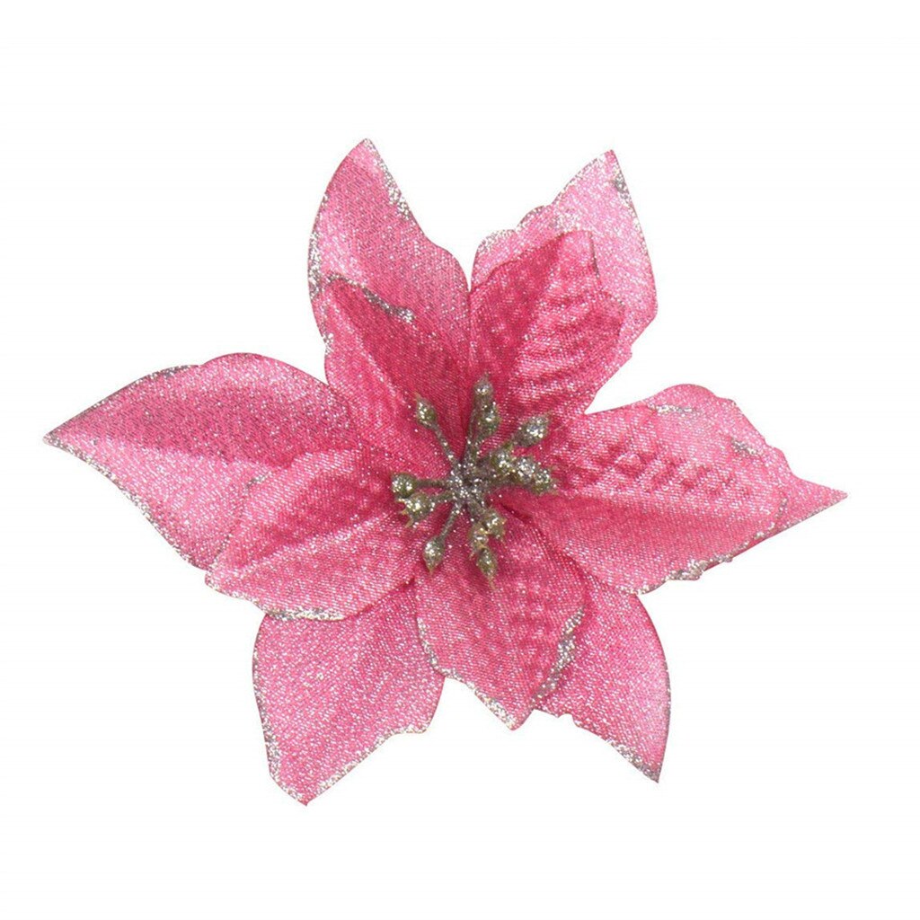 10pcs Krans Tafel Kerstboom Ornament Home Glitter Poinsettia Wedding Festival Party Decor Kunstbloemen Hotel: Roze