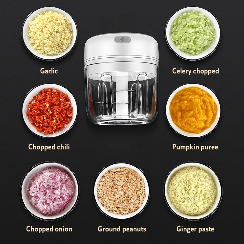 100/250/300ml Mini Electric Garlic Masher USB Charging Vegetable Garlic Press Wireless Smart Electric Kitchen Food Meat Chopper