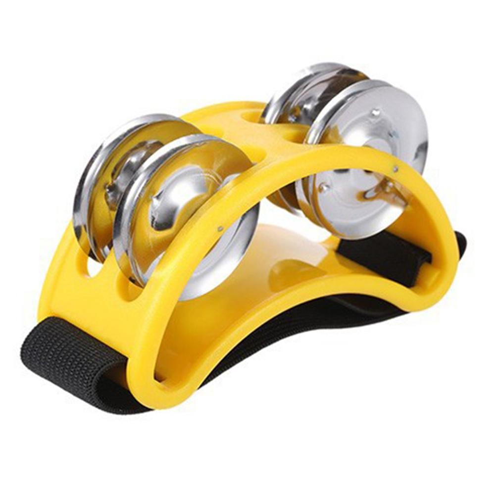 Media luna forma pandereta para el pie cascabel de metal percusión instrumento Musical caja tambor accesorio compañero negro rojo amarillo: Yellow