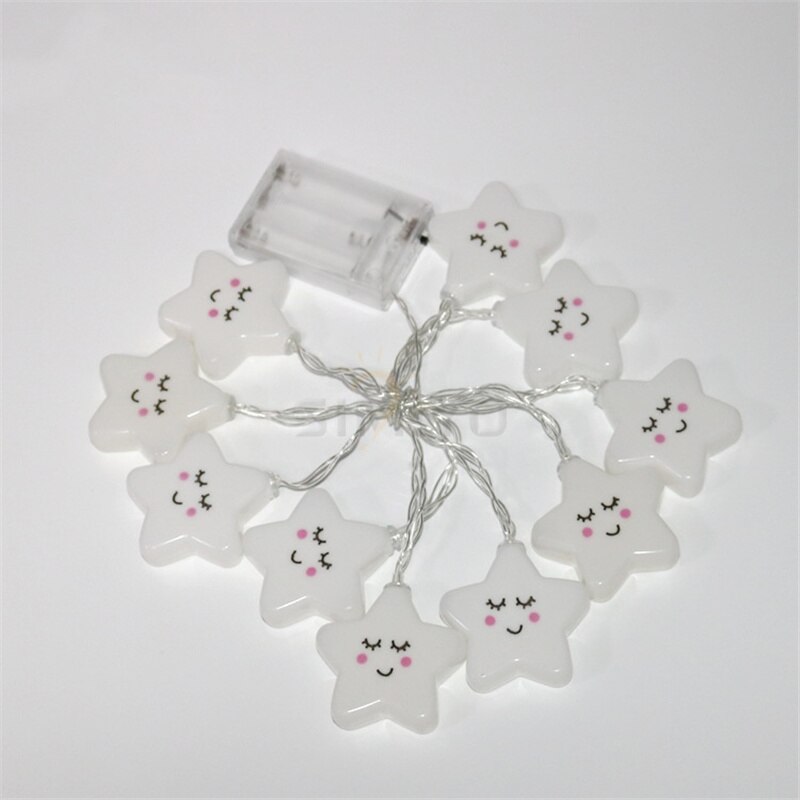 1M 10 LED Garland Smile Stars String lights for Kids Children Decors for Room Party Year Christmas Tree Battery Powered