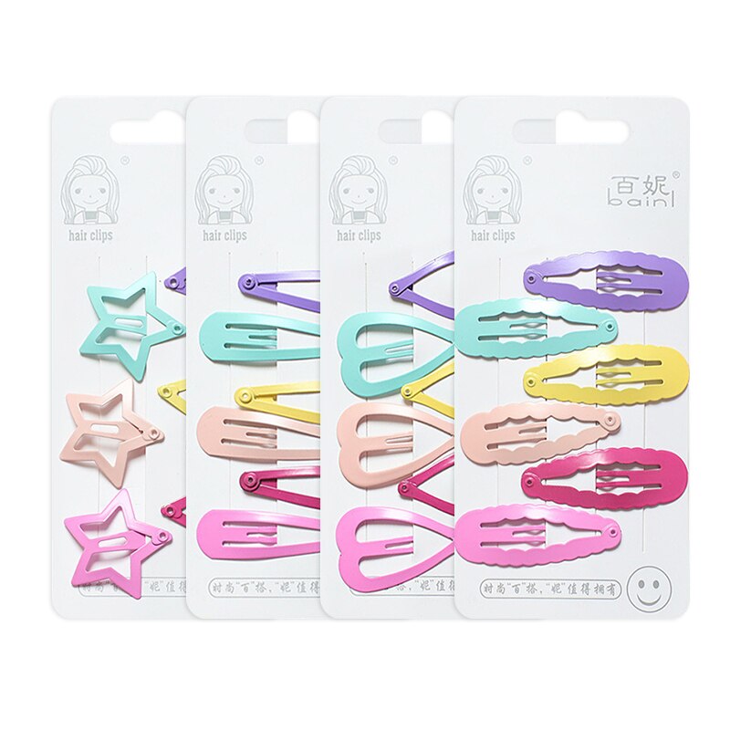 Lot de 6 épingles à cheveux en métal multicolores en forme de cœur ondulé rectangulaire pour bébé, épingles à cheveux pour filles, accessoires pour enfants