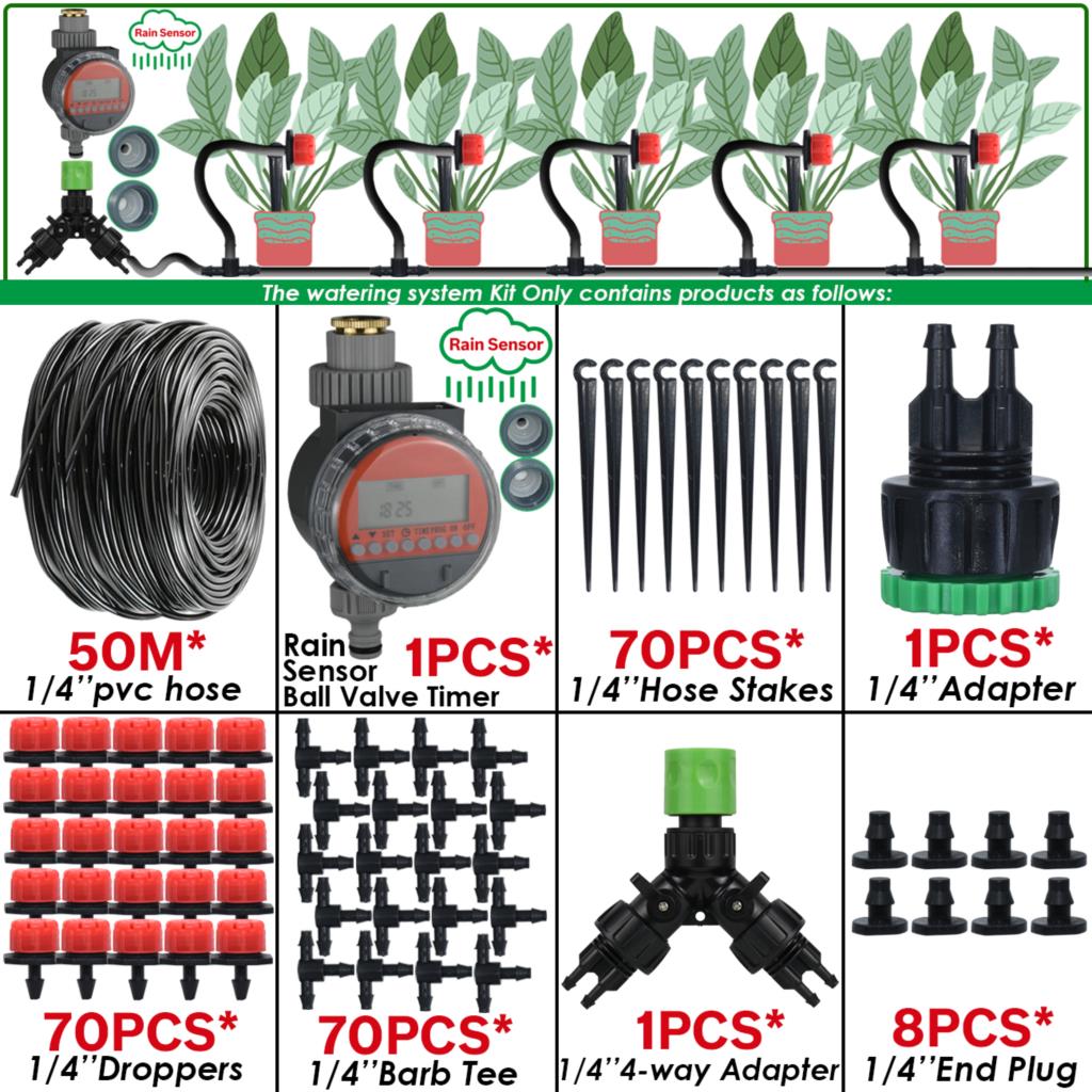Sprycle 5-50M Greenhouse Automatic Self Watering System Kit 4/7mm Garden Micro Drip Irrigation Dropper DIY for Pot Plants Lawn: Chocolate