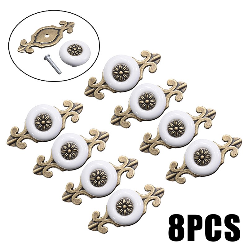 8Pcs Ceramic Porcelain Door Knobs Furniture Drawer Bedside Cabinet Kitchen Handles Euro-Style Retro Porcelain Door Pull Knobs