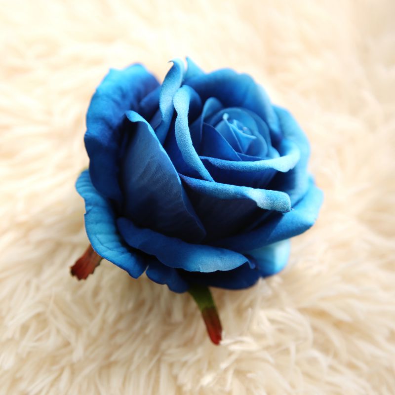 5PCS 10CM Artificial Flowers Rose Silk Flowers Rose Flower Heads DIY Supplies for Home Wedding Party Decoration: Blue