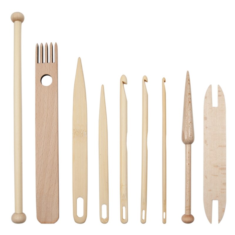 9 Pcs Weven Gereedschap Hout Hand Weefgetouw Stok Set Haak Naald Shuttle Stok Tapestry Weven Accessoires Diy Ambachten: Default Title