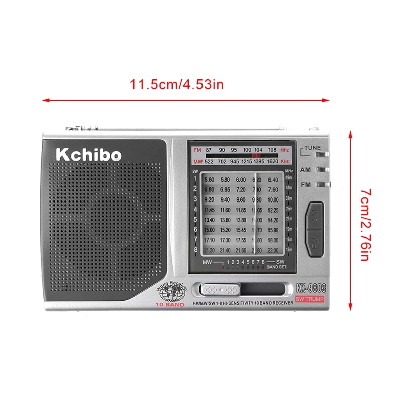 Receptor de Radio de alta sensibilidad con soporte plegable, KK-9803 FM/MW/SW1-8, 10 bandas