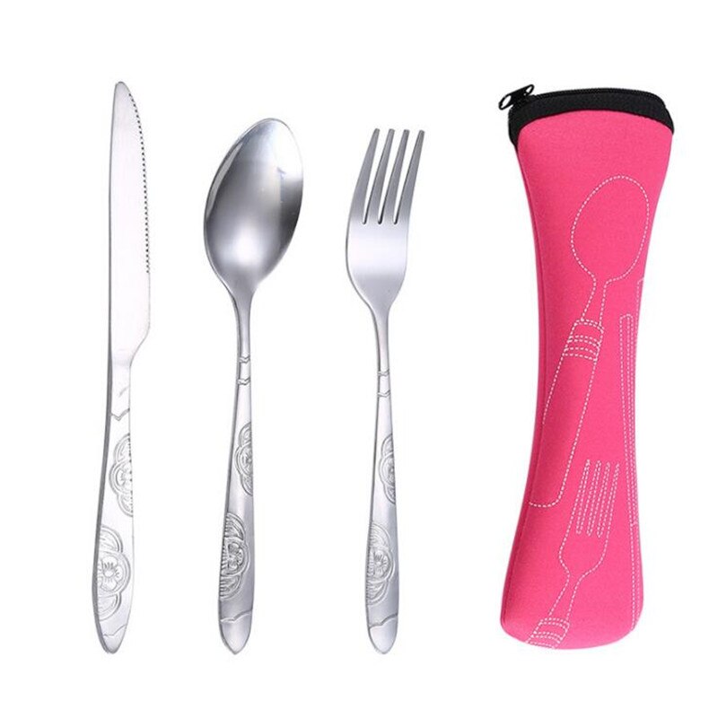 4PCS Stainless Steel Western Steak Cutlery Cloth Bag Tableware Set Portable Western Dinnerware Set Travel Tableware: Red