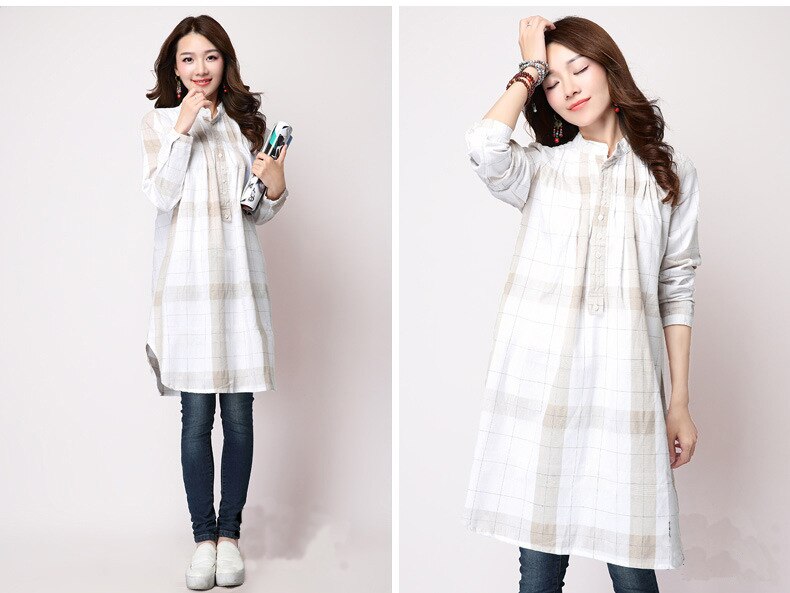 Camisas a cuadros de lino y algodón de manga larga para mujeres embarazadas, ropa de maternidad, Tops informales, blusas para embarazadas, Primavera,
