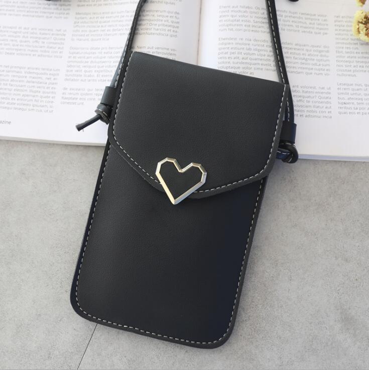 Women's Touch Screen Cell Phone Purse Transparent Simple Bag Hasp Cross Wallets Smartphone Leather Shoulder Light Handbags: Black