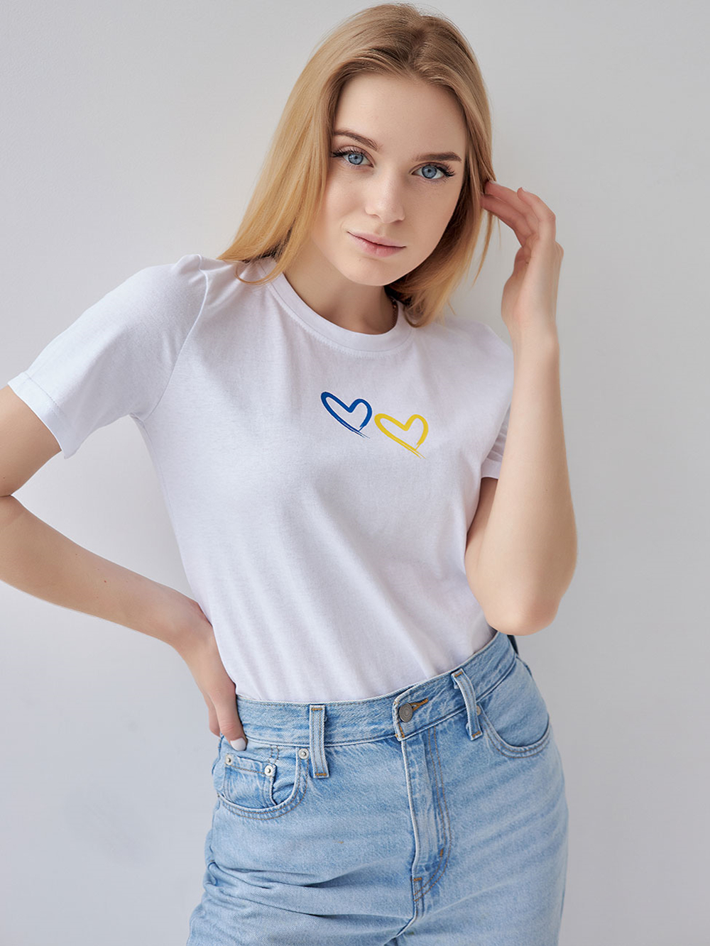 Ukrainsk flag matchende dobbelt kærlighedsskjorte sommer-t-shirt med enkelt tryk dame-t-shirt i boutique-bomuld med patriotismeærmer: Xl / Hvid