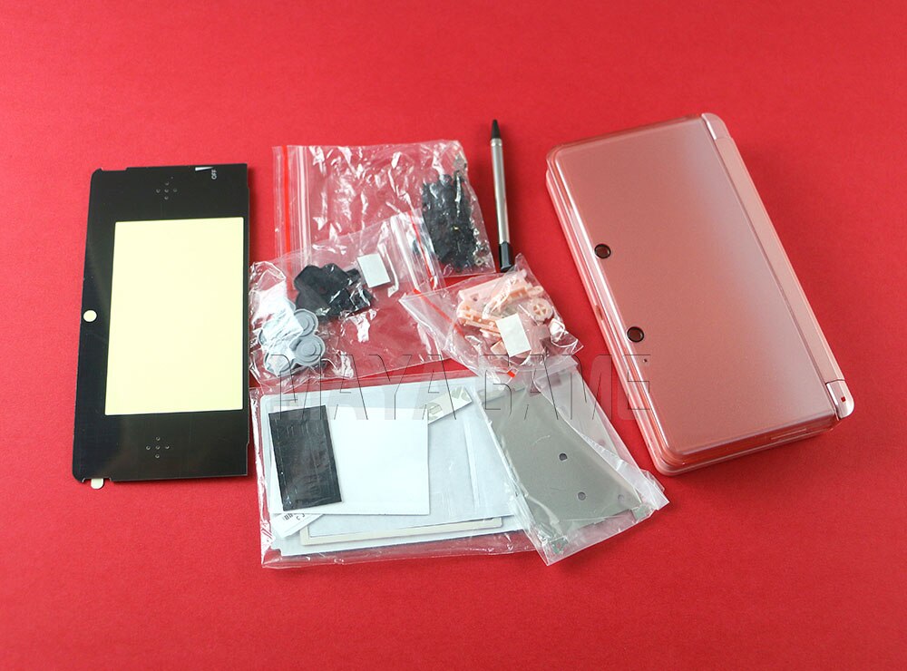 1 Set Volledige Complete Behuizing Shell Case Met Screen Lens Voor 3DS Case Cover Vervanging Reparatie Onderdelen Met Knoppen Kit + 3M Sticker: pink