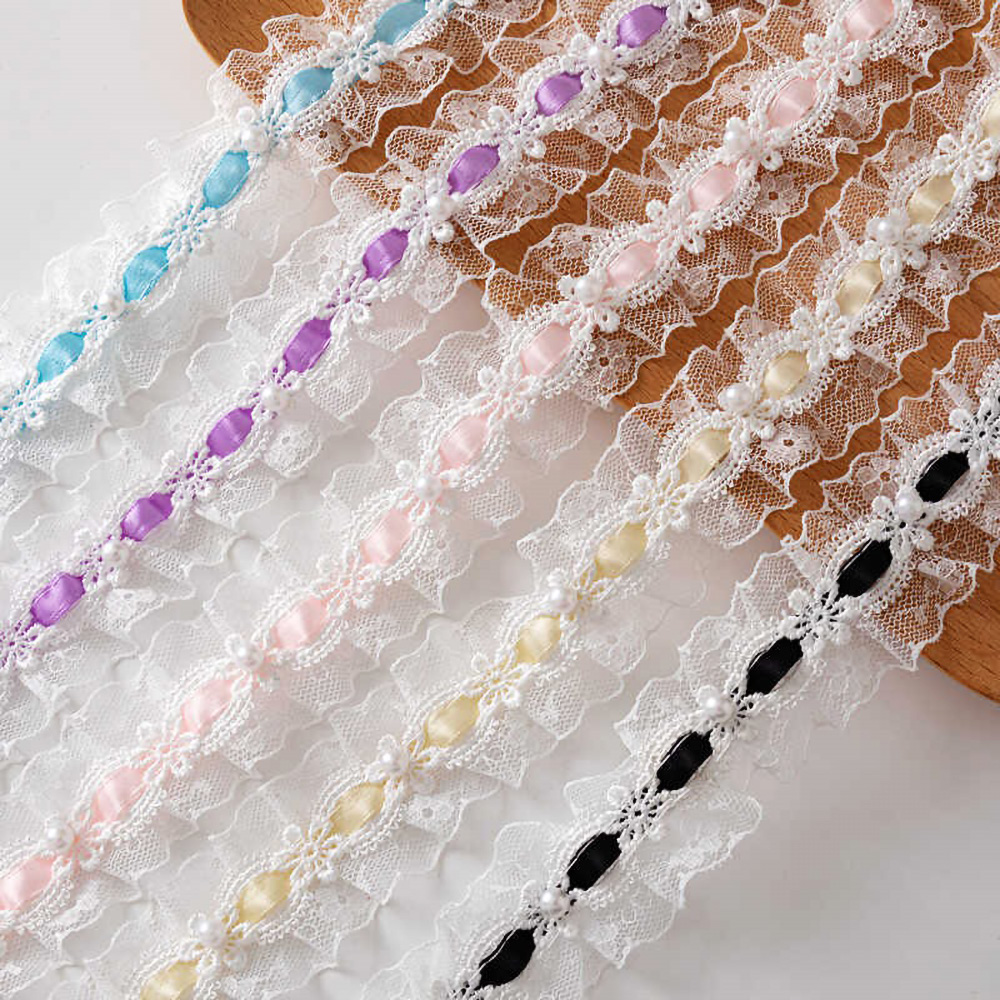 1 yarda de encaje de tul de Lolita, adornos con volantes, ribete de tela, cinta de satén, ropa para muñecas DIY, cortina, decoración de muebles, 3,5 cm de ancho