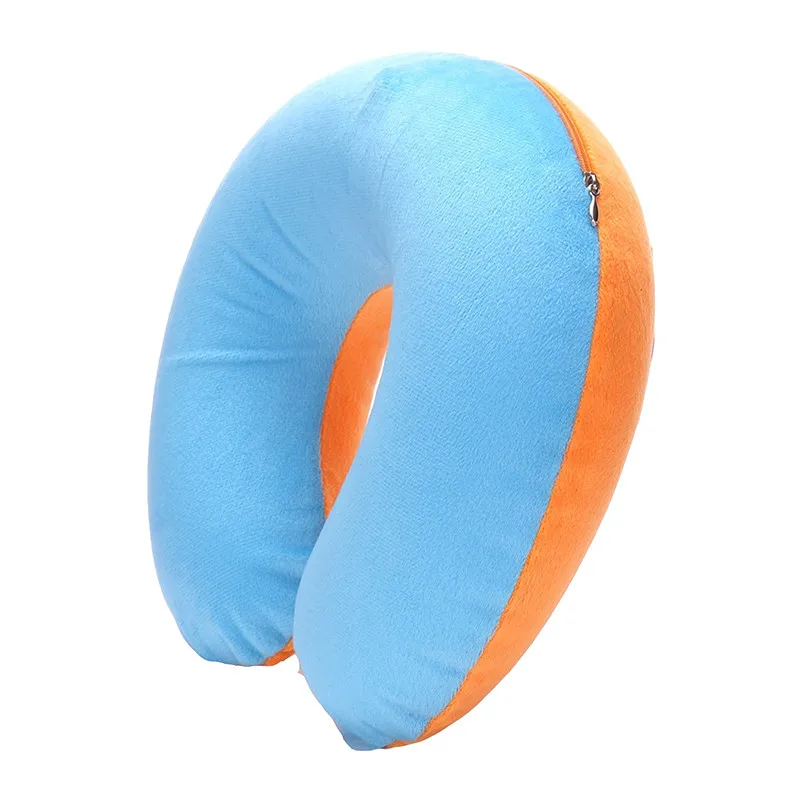 1/3/4Pcs Travel Pillow Car Air Flight Office Inflatable Neck Pillow Short Plush Cover PVC Support Headrest Soft Nursing Cushion: green