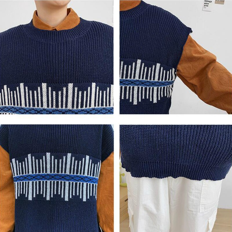 Mannen Trui Vest Print Losse Gebreide Harajuku Eenvoudige Lente Herfst Mannetjes Leisure Chic Trendy Uitloper Koreaanse Stijl Mode
