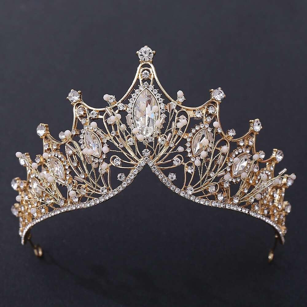 Topqueen HP334 Elegante Barokke Wedding Tiara 'S Kronen Voor Vrouwen Bruid Kristal Parels Koningin Kronen Bruids Hoofddeksel Prinses Haar: Gold