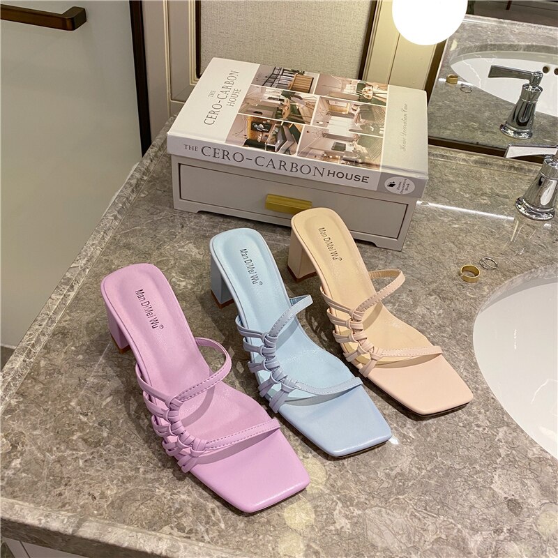 Zomer dames slippers open teen holle dikke hoge hakken slippers outdoor strand schoenen muiltjes slip on sandalen