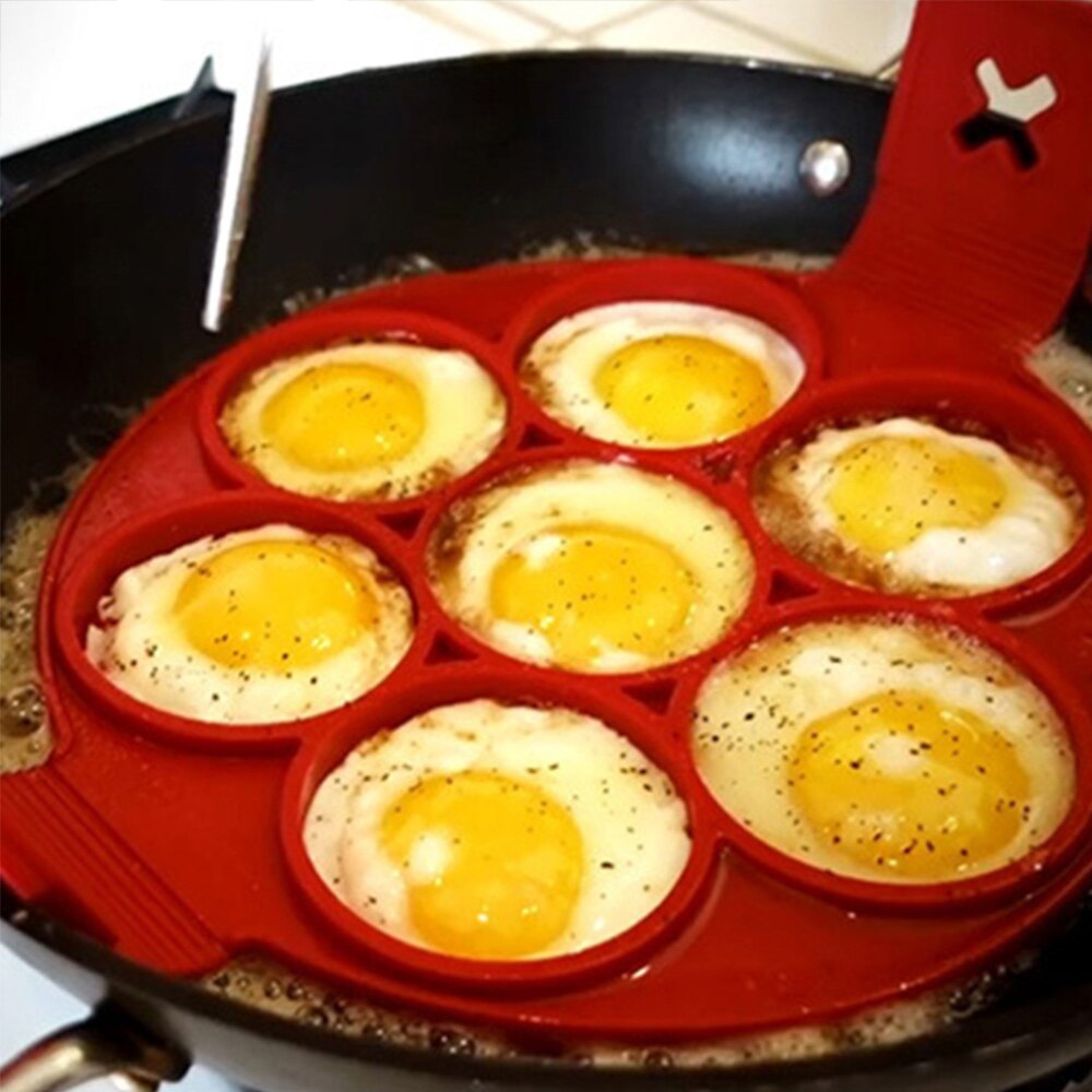1 stykke pandekagemaskine non-stick silikone pandekageform 7 huller almindelig rund omelet musling pandekage køkkenværktøj