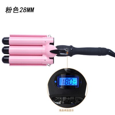 LCD Digital Anzeige Temperatur Eisstockschießen Eisen Keramik verdreifachen Fass Haar Lockenwickler Elektrische Eisstockschießen: Rosa 28mm / uns