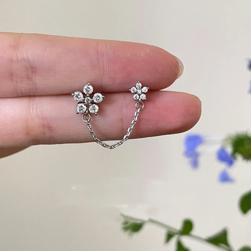 1 Uds. Orejas y tachuelas perforadas Y2K estilo gótico cadena de circón 316L acero inoxidable hueso del oído uñas mujeres joyería Punk