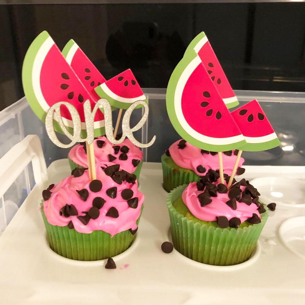 One in a Melon Cake Topper Glitter Watermelon Cupcake Topper 1st Birthday Party Cake Decor Watermelon Themed Kids Party Supplies