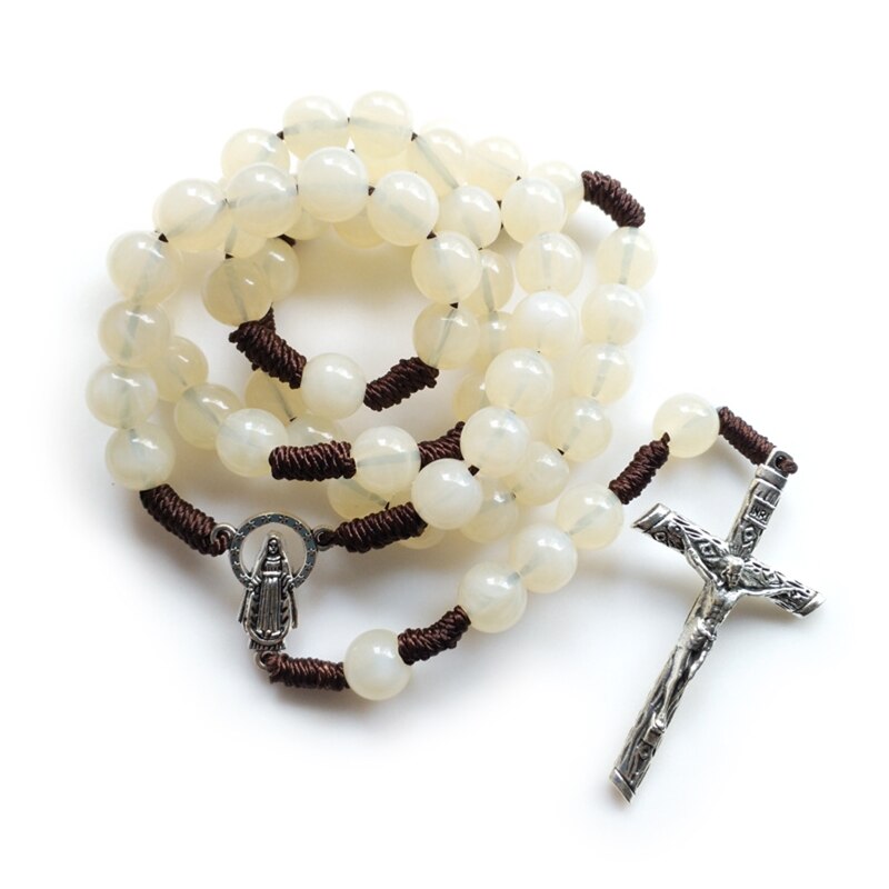10mm Rosary Beads Luminous Necklace Jesus Crucifix Cross Pendant Necklaces Glow in Dark Religious Jewelry for Men Women: 8