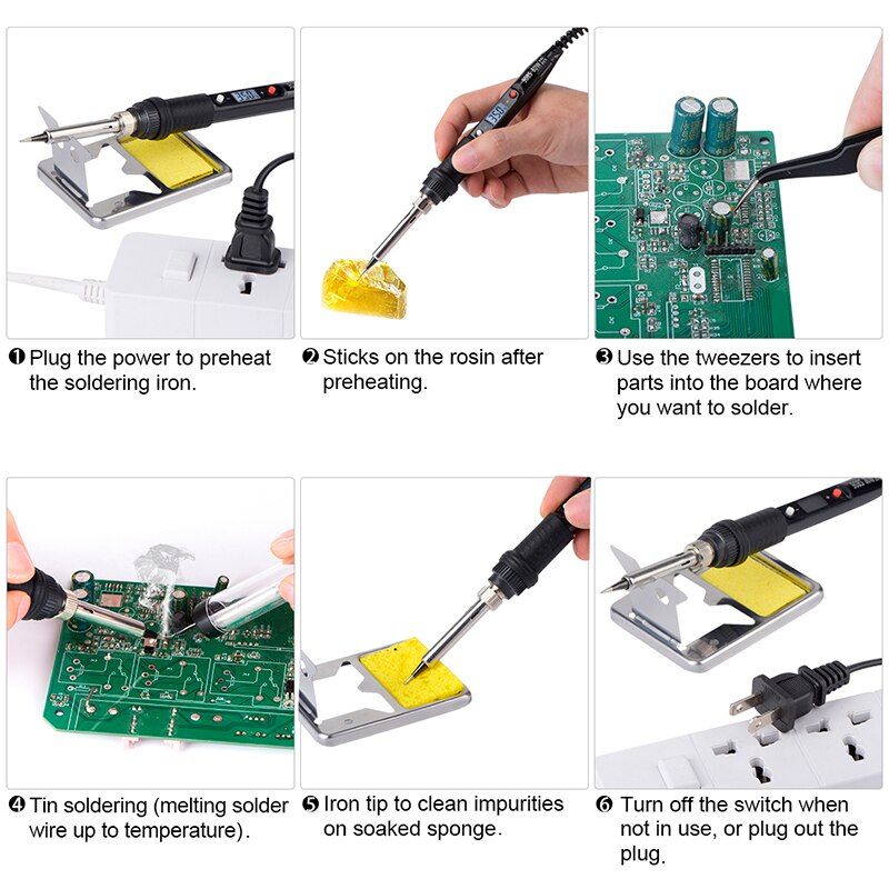 JCD soldering iron kit LCD Adjustable Temperature 110V 220V 80W soldering Rework tools solder iron tips wires Pump Heater stand