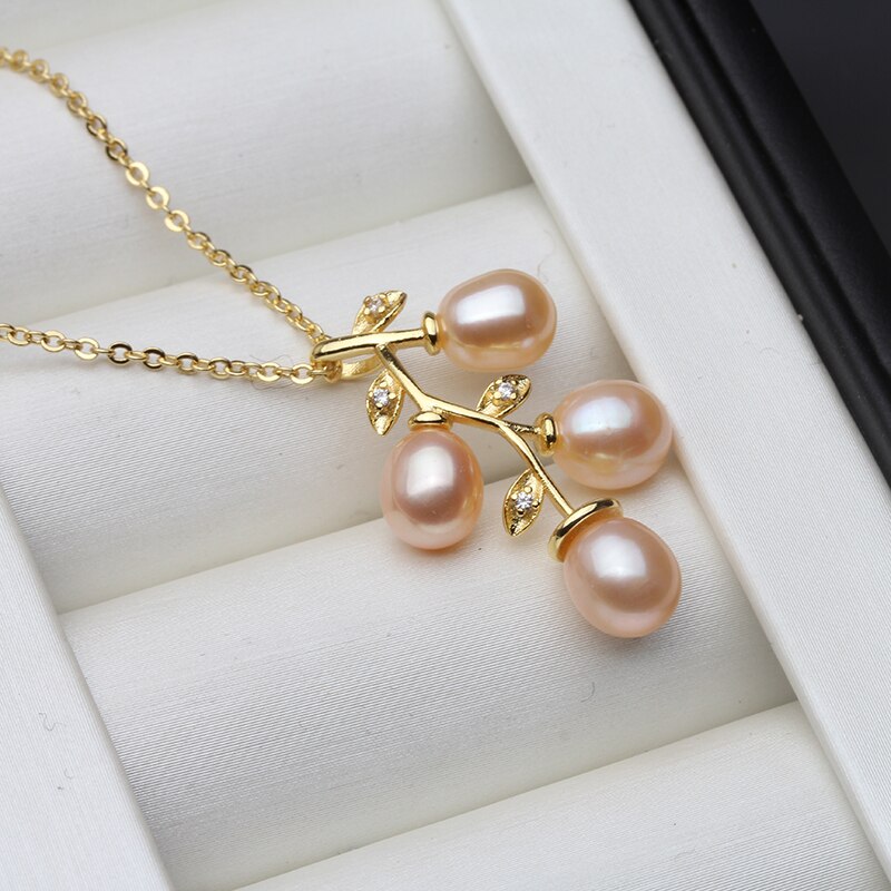 Mode Natuurlijke Zoetwater Multi-Kraal Hanger Prachtige Gouden Blad Ketting Voor Vrouwen Huwelijkscadeau: pink pearl pendant
