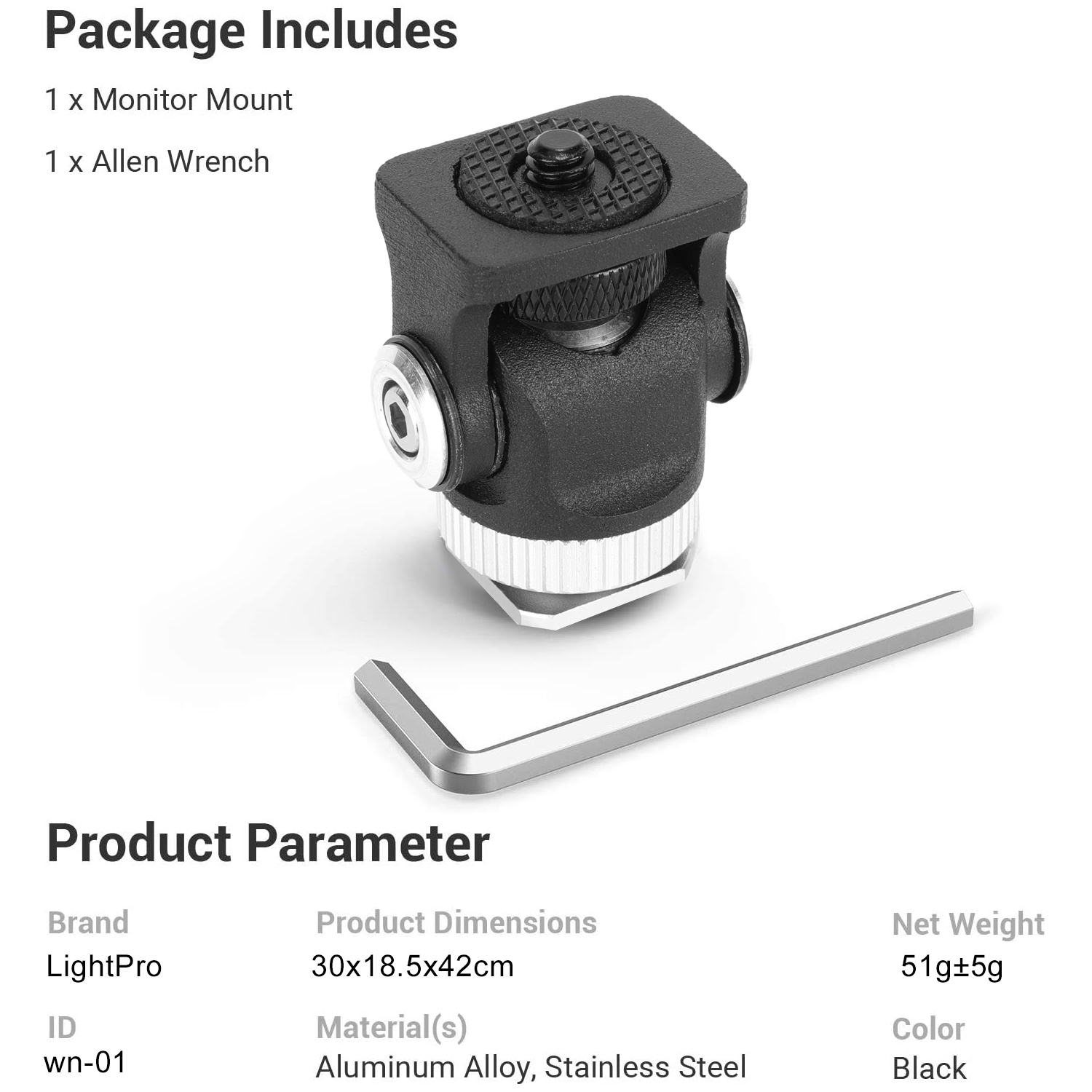Field Monitor Bracket Stand on-Camera Video Light Holder Mount Tilt 175° Swivel 360° Angle Adjustable with Cold Shoe Base: Steel Version