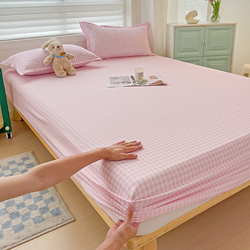Plaid Pattern Bed Sheets Fitted Sheet Non Slip 침대패드 Bedspread With Elastic Band Mattress Cover (no Pillowcase) Double Bed Sheets: USA Cal-king(108x102 inch) / Orange
