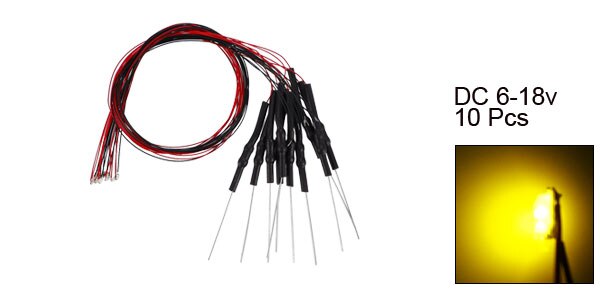 uxcell 10pcs Prewired SMD LED Light Emitting Diode DC 6-18V with Resistor for Small Model Cosplay and Small Model Building: Yellow 0603