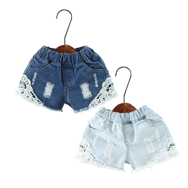 Sommer piger blondeshorts børn piger søde hullede jeans shorts korte bukser lomme denim shorts baby jeans børnetøj 2-12y